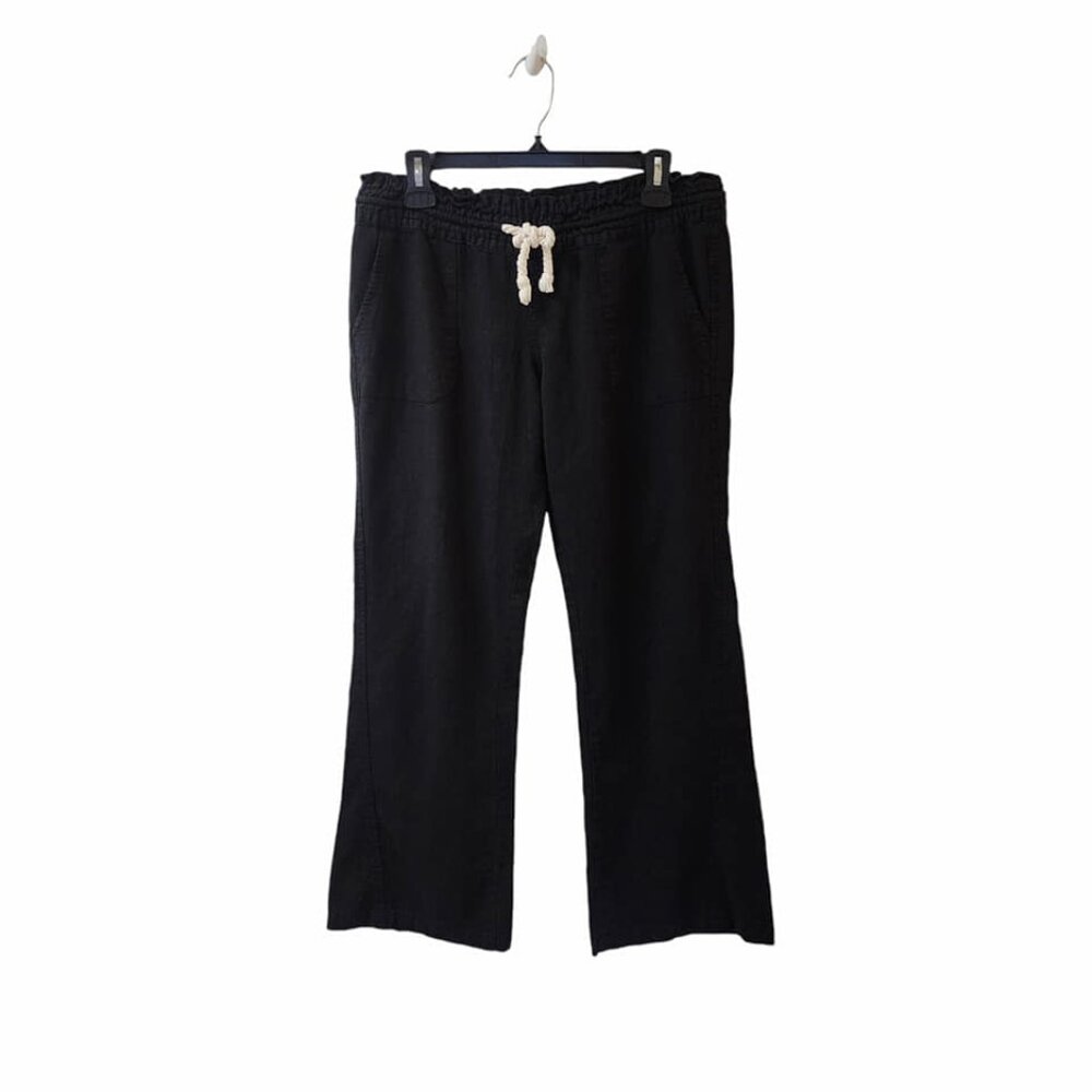 Roxy Black Flax Linen Viscose Beach Casual Pants Women's XL Low Rise Bootcut y2k